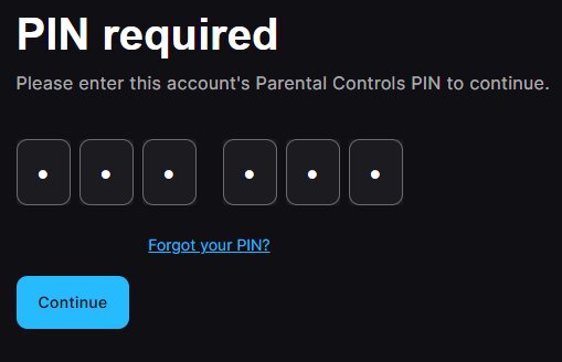 Epic Games parental controls PIN reset screen for Fortnite family settings
