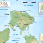 Topographic map of Djerba island in Tunisia for the October 2026 travel alert