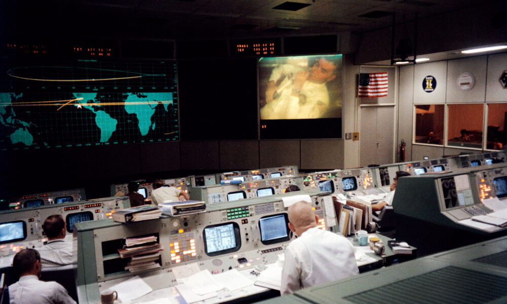 Actual NASA Mission Operations Control Room in Houston during the Apollo 13 mission, April 1970