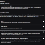 Roblox Security settings showing two-step verification options for account protection