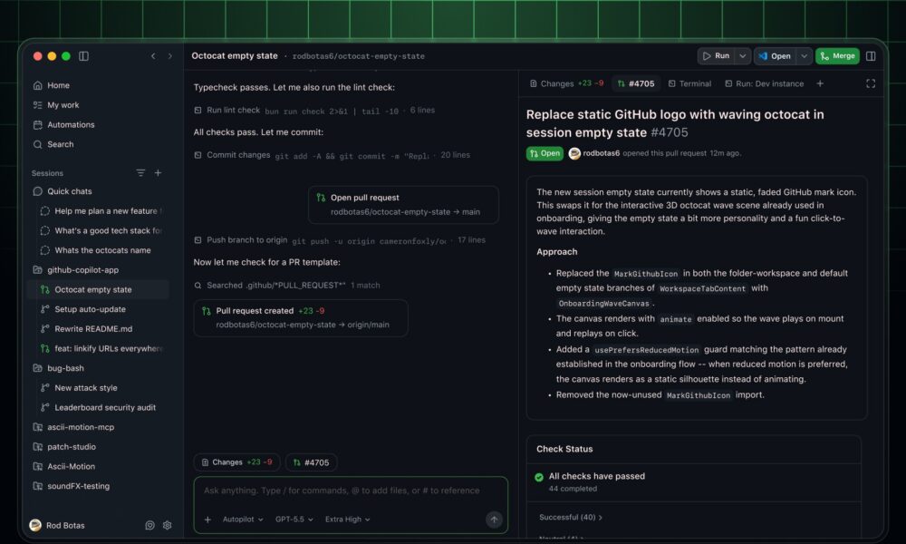 GitHub Copilot app interface for local agent workflows and sandboxed execution