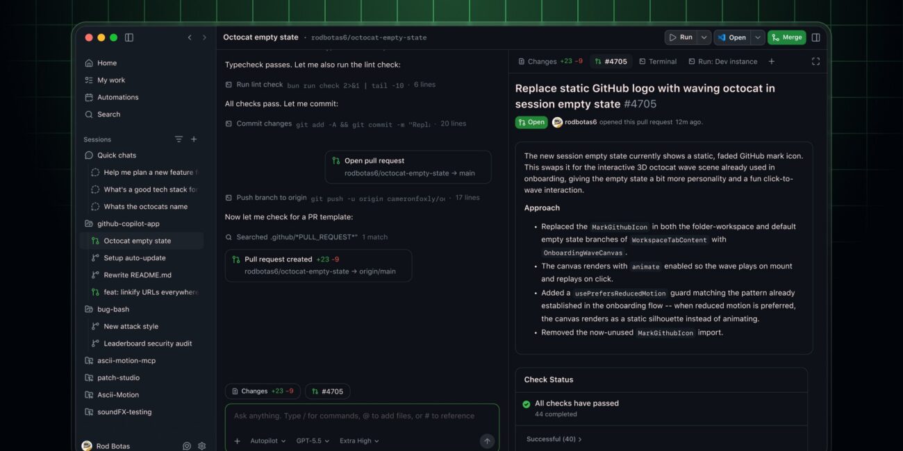 GitHub Copilot app interface for local agent workflows and sandboxed execution
