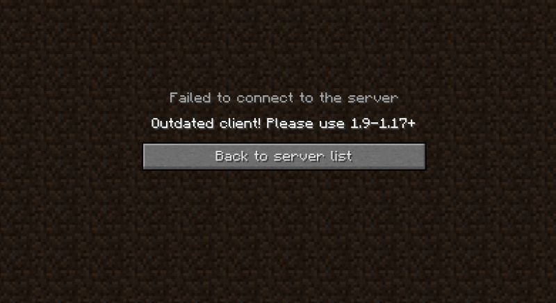 Minecraft Failed to connect to the server message showing an outdated client version