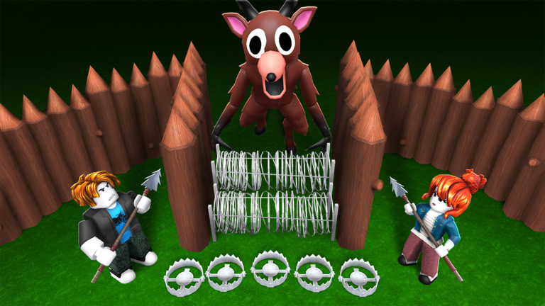 An official 99 Nights in the Forest Roblox gameplay scene showing the game's survival world