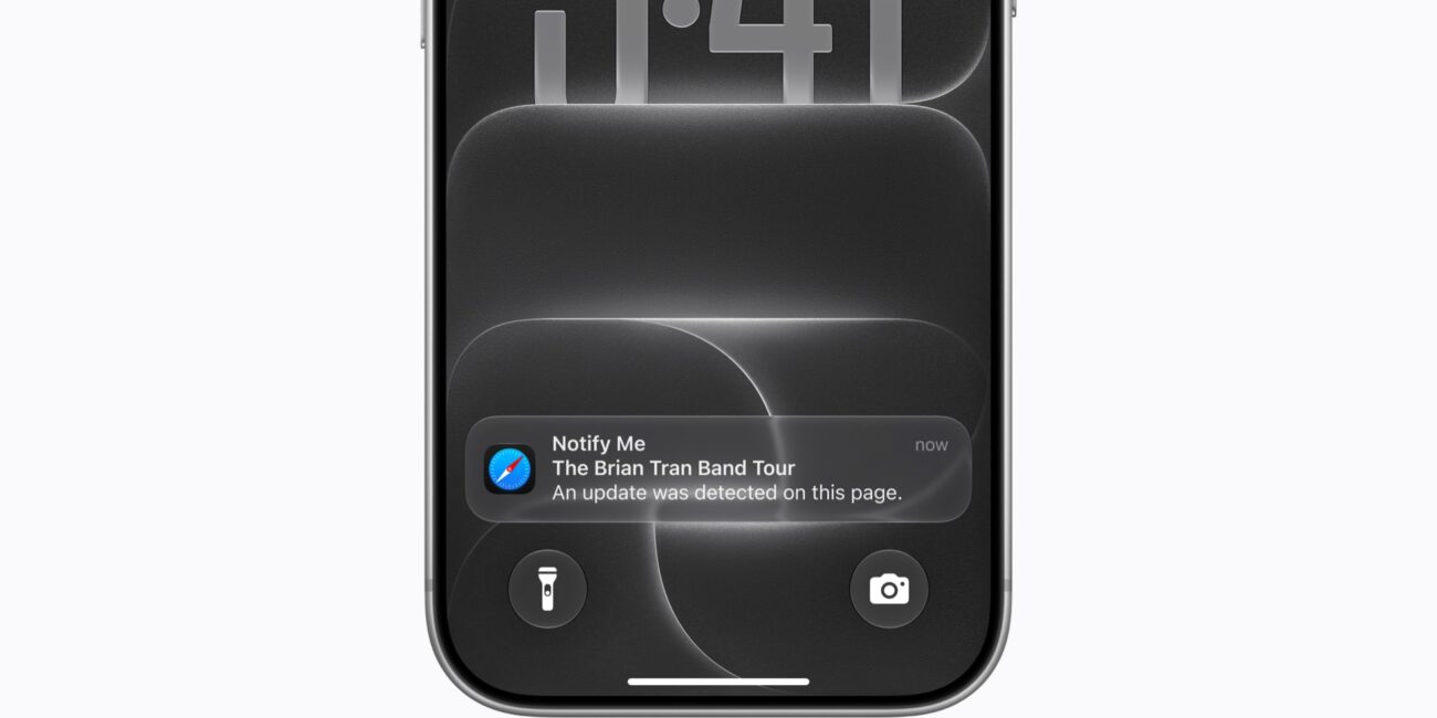 Safari Notify Me alert shown in Apple's iOS 27 press screenshot