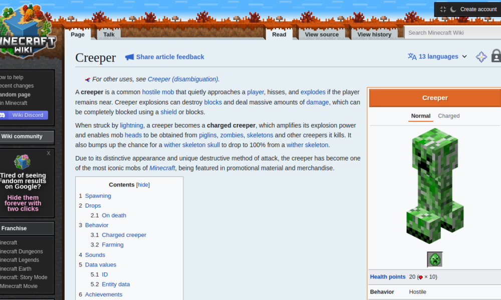 Official source page screenshot for Minecraft Creeper Guide (2026): Explosions, Cats and Safe Base Design