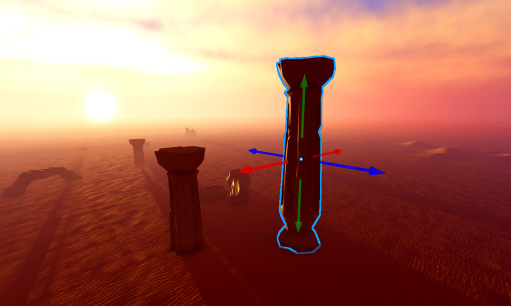 Official Roblox Studio 3D viewport with a selected object and transform controls