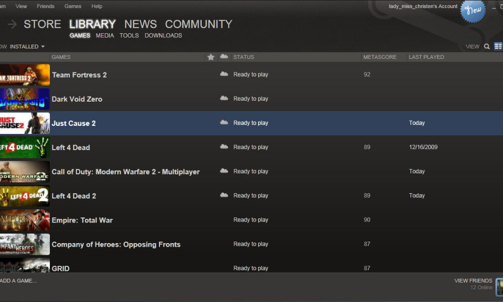 Steam library interface for finding multiplayer games