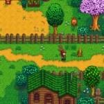 Official Stardew Valley gameplay screenshot showing the farm and village scenery, used for the PS5 compatibility guide