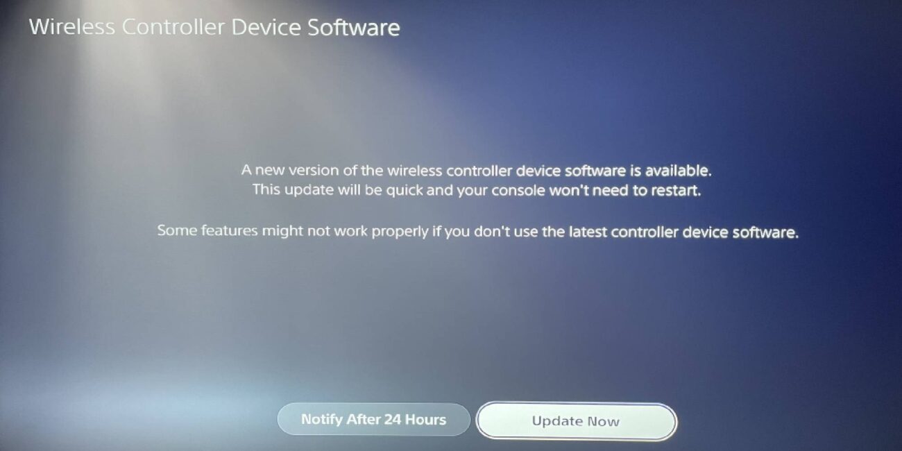 PlayStation 5 DualSense wireless controller device software update prompt