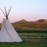 A traditional tipi in front of the Fossil Hills at Agate Fossil Beds National Monument, Nebraska