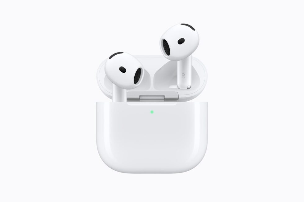 Apple AirPods 5 earbuds and charging case product image from official Apple Newsroom