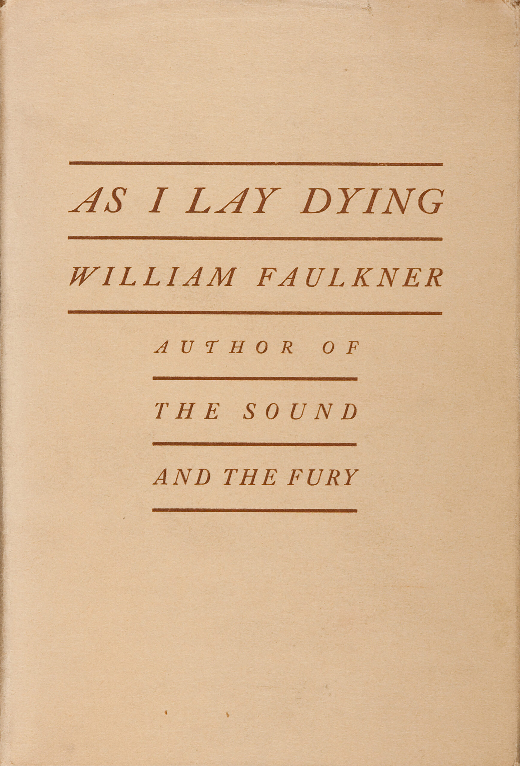 Genuine 1930 first-edition As I Lay Dying dust-jacket design by William Faulkner, now U.S. public-domain material
