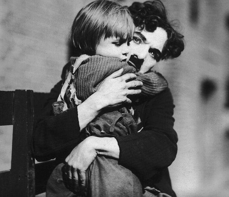 Charlie Chaplin and Jackie Coogan photographed for the 1921 silent film The Kid