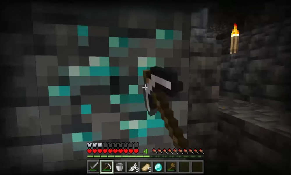 Minecraft player mining for diamonds in gameplay
