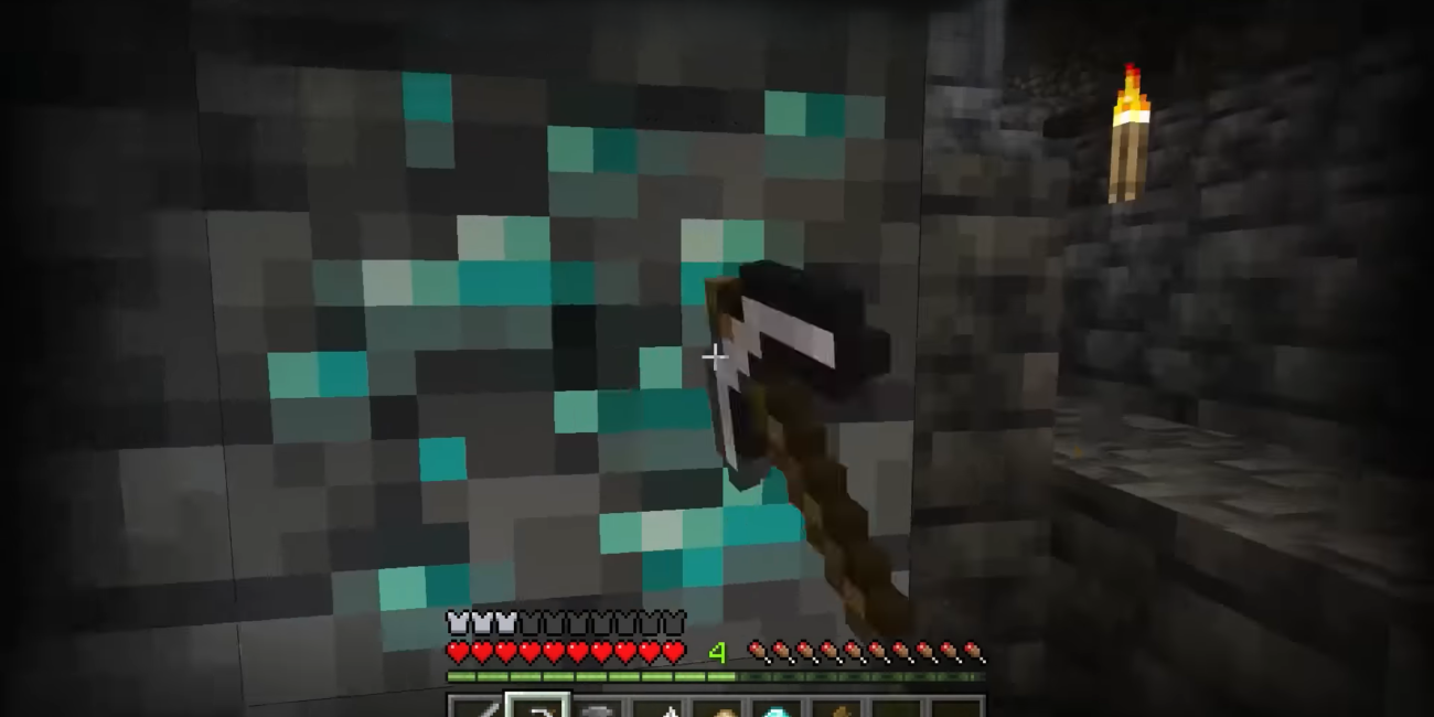 Minecraft player mining for diamonds in gameplay
