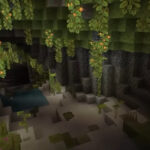 Minecraft lush cave biome with moss, vines and stone