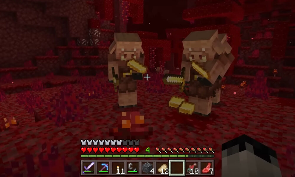 Minecraft player bartering with Piglins in Nether gameplay
