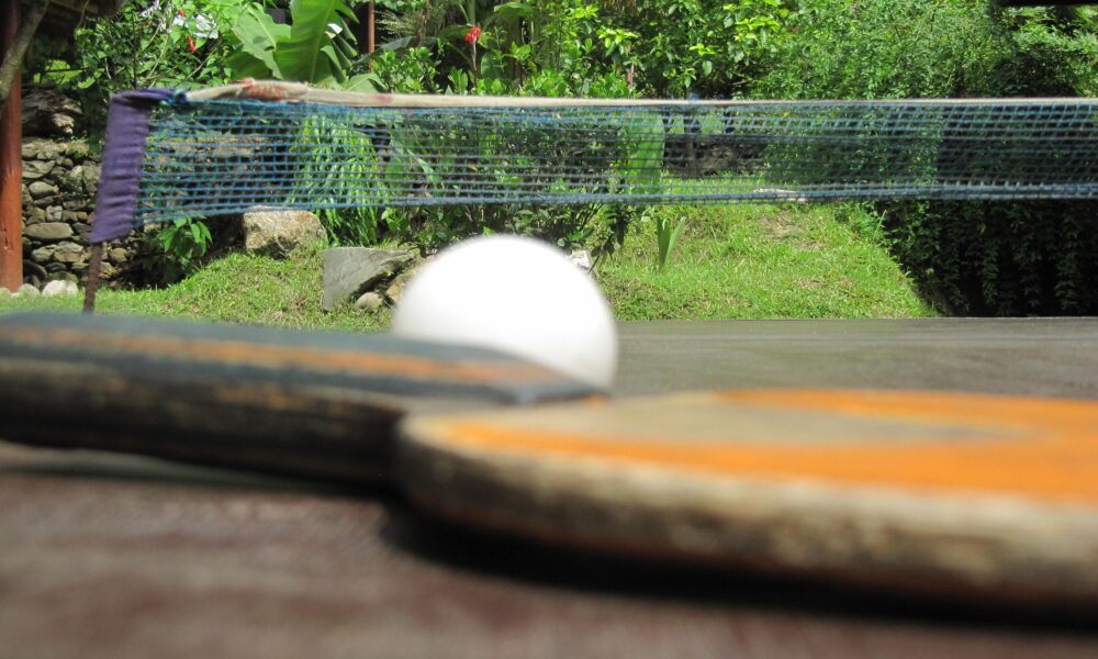 Volleyball court with net and playing area