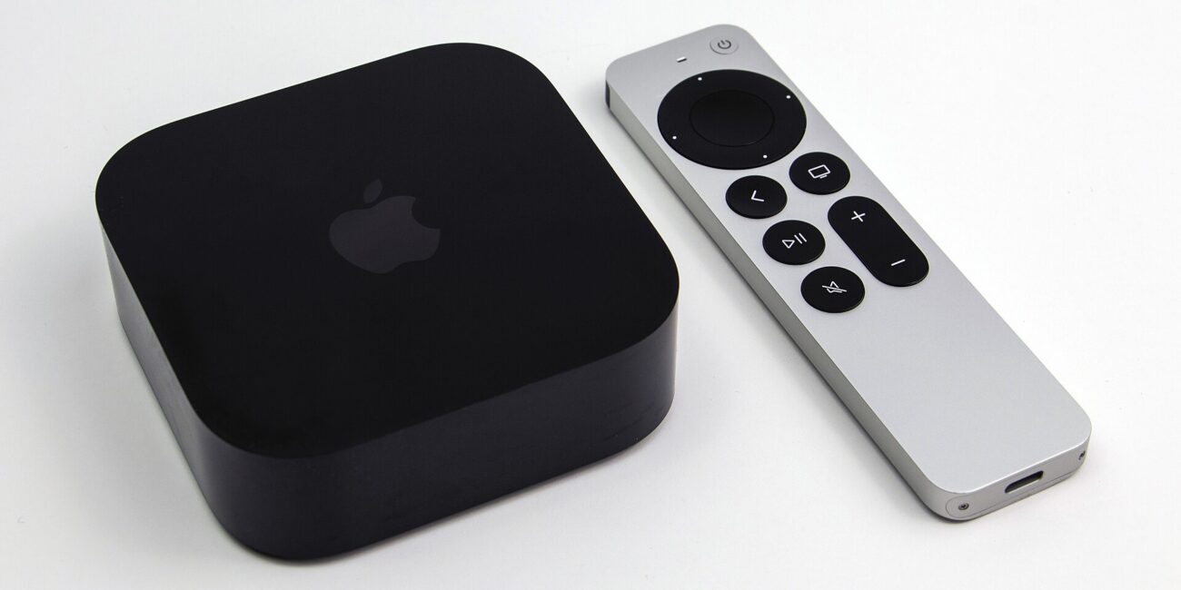 Real Apple TV 4K streaming box and Siri remote used for AirPlay screen mirroring