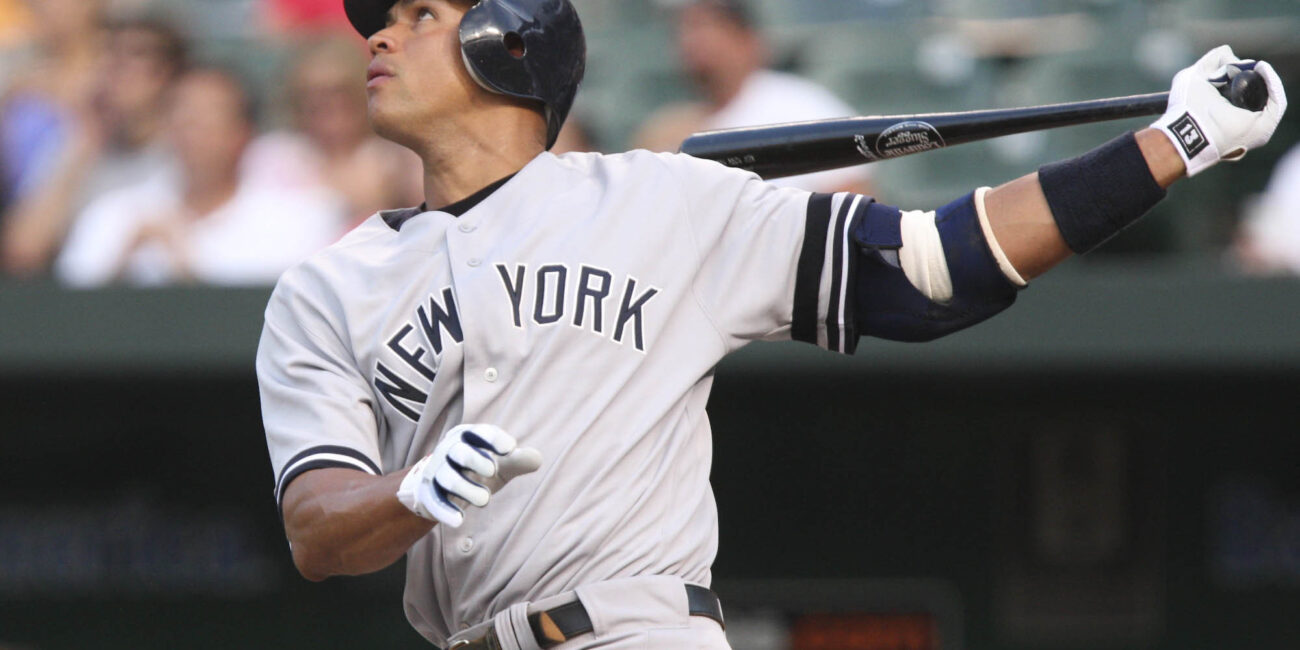 Alex Rodriguez batting for the New York Yankees during a baseball game against Baltimore