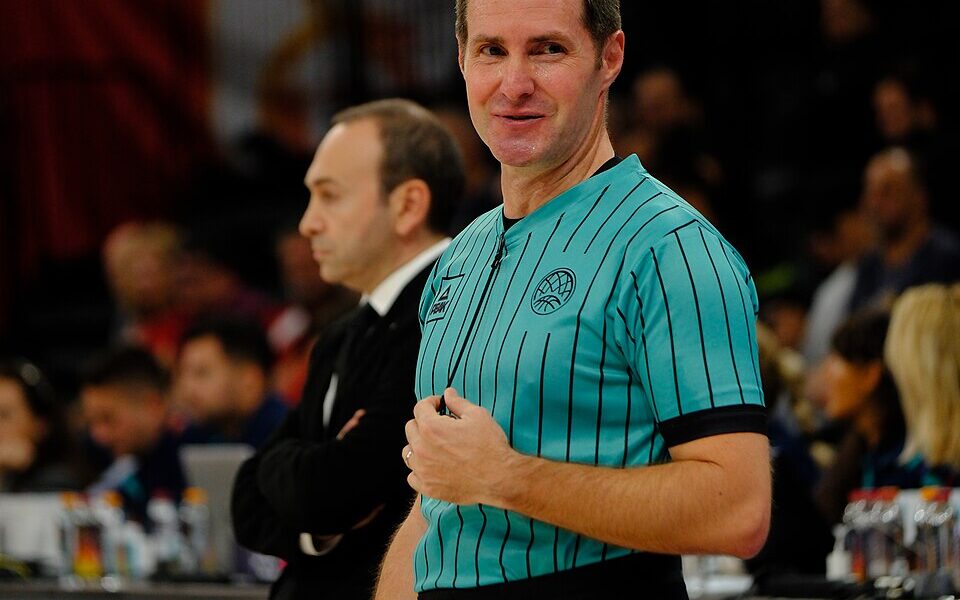 Professional basketball referee Luis Castillo officiating a 2025 match