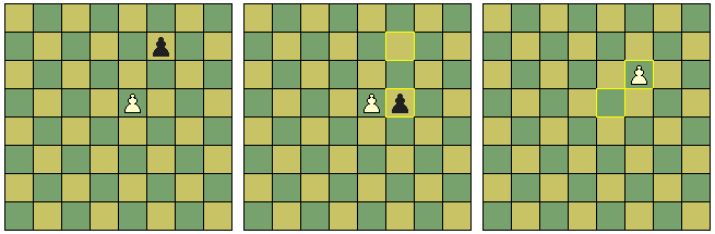Chess en passant diagram showing a pawn capturing an adjacent pawn after a two-square advance