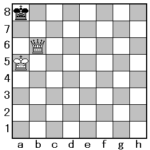 Chessboard position illustrating a stalemate with the black king unable to make a legal move