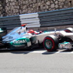 Michael Schumacher driving a Mercedes Formula 1 car on his fastest qualifying lap at Monaco in 2012