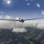Real FlightGear screenshot: Boican glider flying above Alpine mountains in Samedan