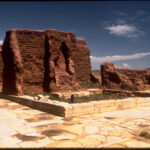 Original adobe walls and stone walking path at Fort Union National Monument, New Mexico