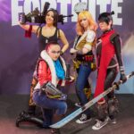 Fortnite character cosplayers at Gamescom 2017, illustrating the co-op Save the World game mode