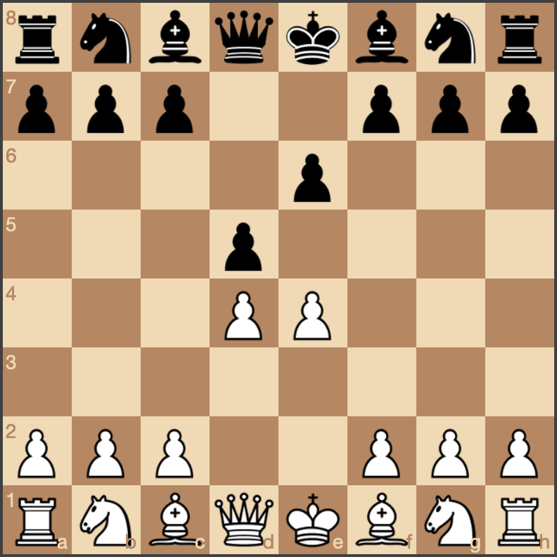 French Defense chess opening diagram after the first central pawn moves