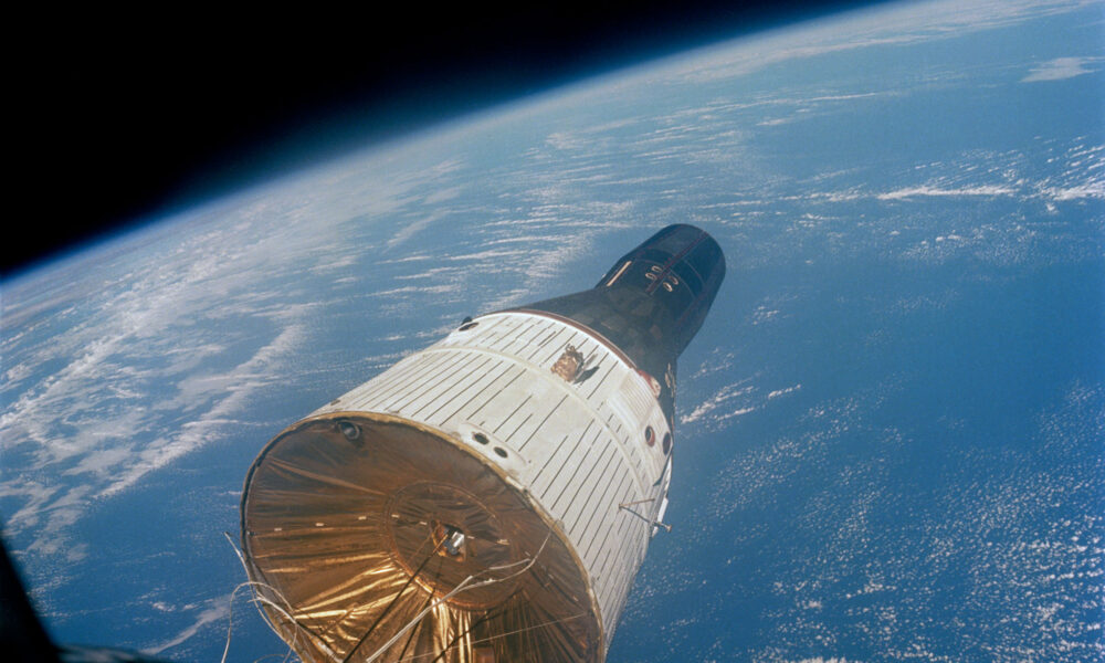 Actual Gemini 7 spacecraft photographed from Gemini 6A during orbital rendezvous in December 1965