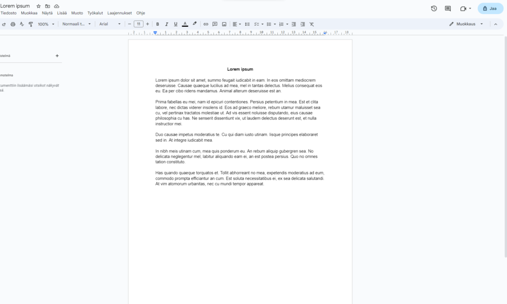 Google Docs editor displaying a document page, vertical and horizontal rulers, and visible page margins