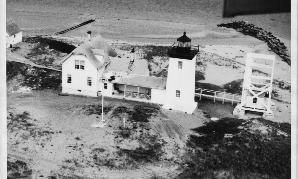 Authentic USCG photo of white brick Long Point Lighthouse at Provincetown Harbor, Massachusetts