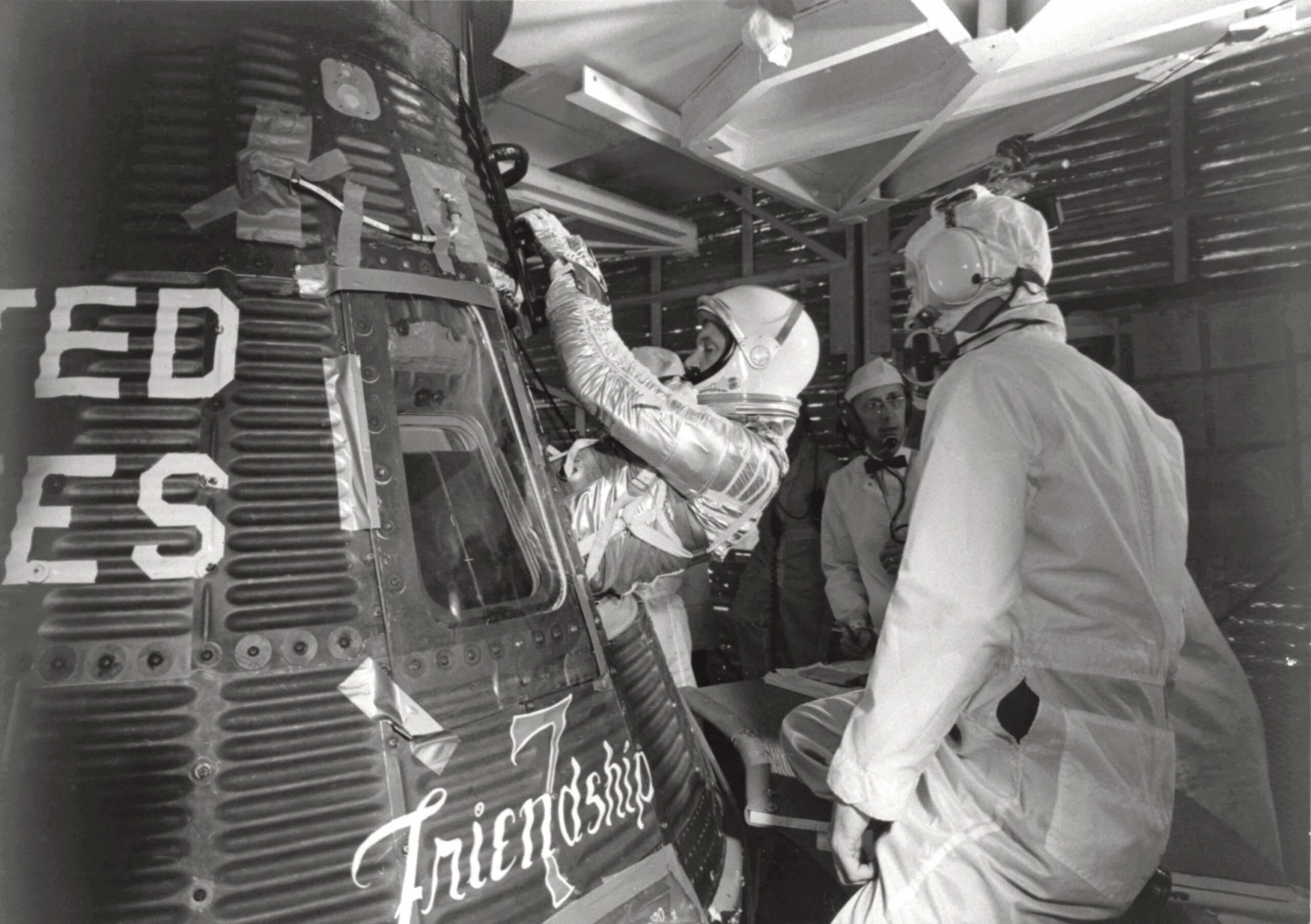 Actual NASA photograph of John Glenn entering the Friendship 7 Mercury capsule on February 20 1962