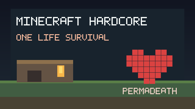 Original Minecraft Hardcore survival illustration with shelter and red one-life heart