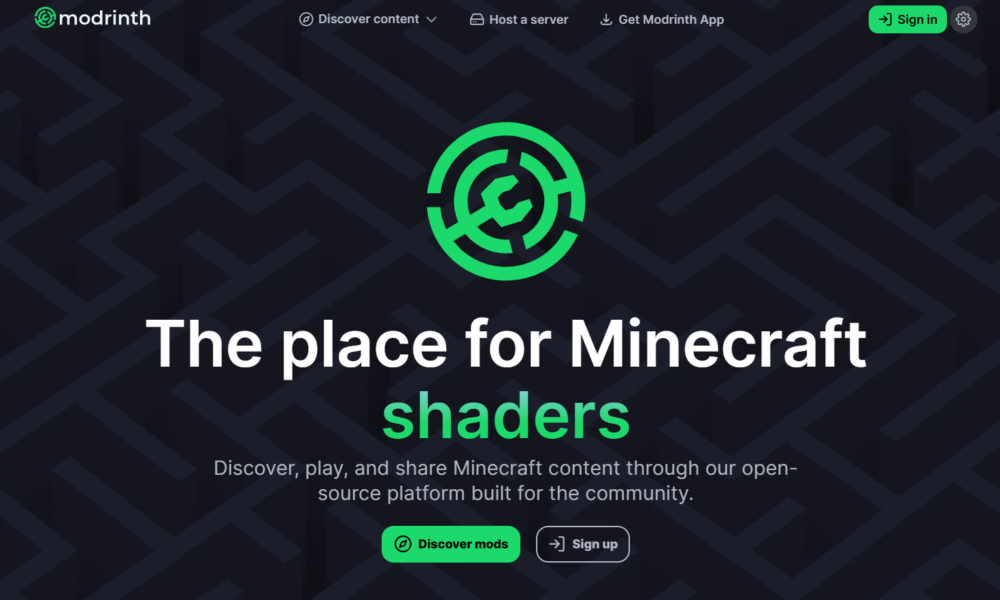 Modrinth homepage where Minecraft players can browse resource packs and other downloadable projects