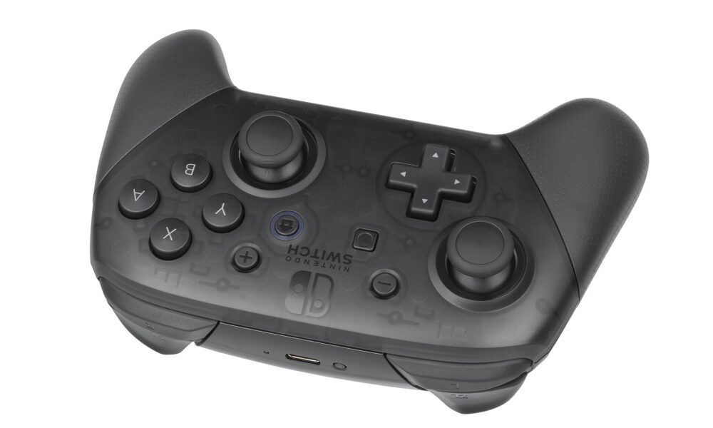 Real Nintendo Switch Pro Controller viewed from the back