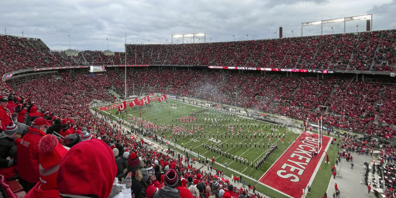 Ohio Stadium filled with football spectators for an Ohio State home game in November 2021, archival venue image