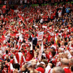 Crowd celebrating a Canada goal against the USA during the men's 2010 Vancouver Olympics ice hockey gold medal final