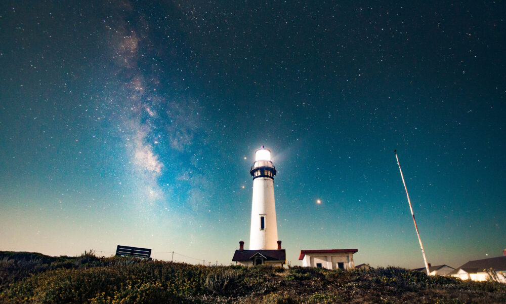 Authentic night photograph of Pigeon Point Lighthouse Pescadero California by Allen Cai