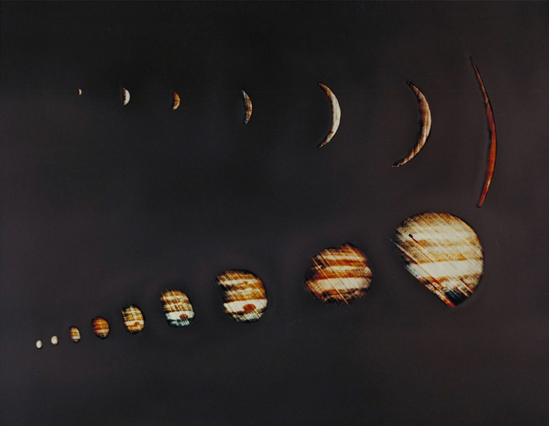 Real NASA Pioneer 10 photographic sequence of Jupiter during the December 1973 flyby
