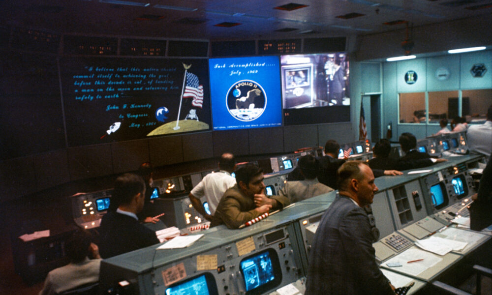 Historic NASA Apollo 11 Mission Operations Control Room in Houston, as photographed July 24, 1969