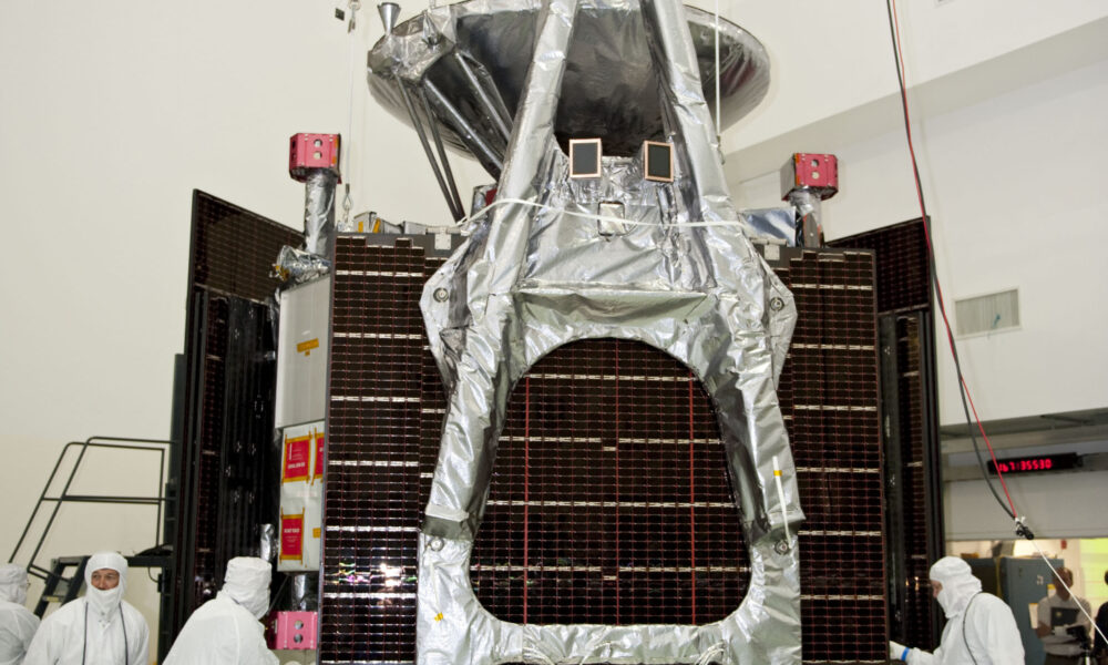 NASA Juno spacecraft undergoing checks in a cleanroom prior to the 2011 launch