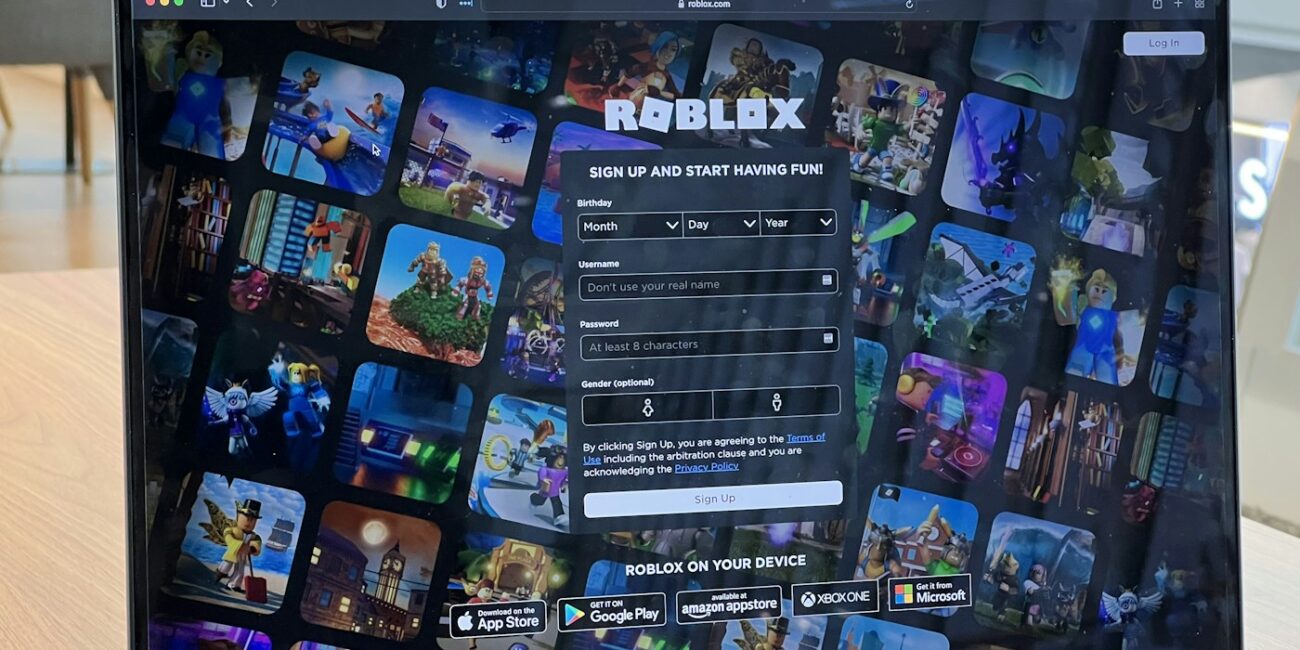 Roblox displayed on a laptop screen, illustrating avatar item purchases