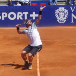 Australian tennis player Sam Groth on a tennis court at Nice in 2015, pictured years after his 2012 fastest-serve record