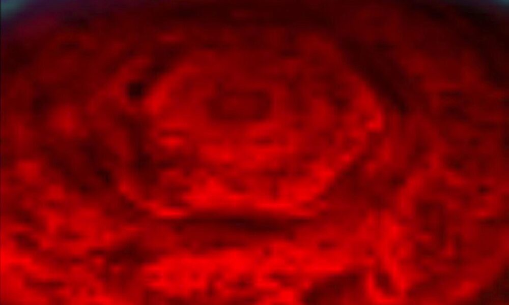 Authentic Cassini infrared view of Saturn's six-sided north polar hexagon atmospheric jet stream in 2006