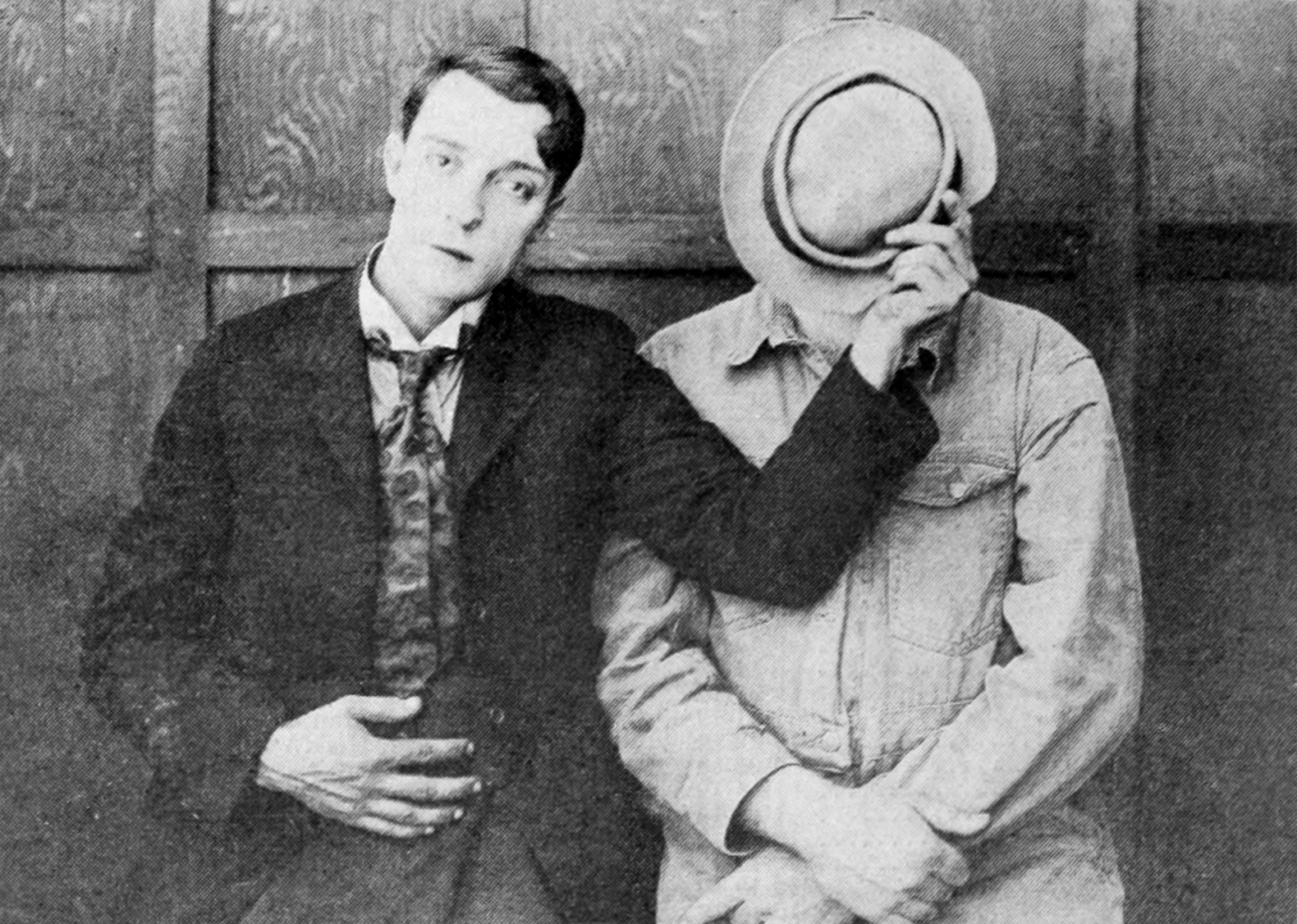 Original 1920 photograph of Buster Keaton with filmmaker Edward F Cline during silent film production